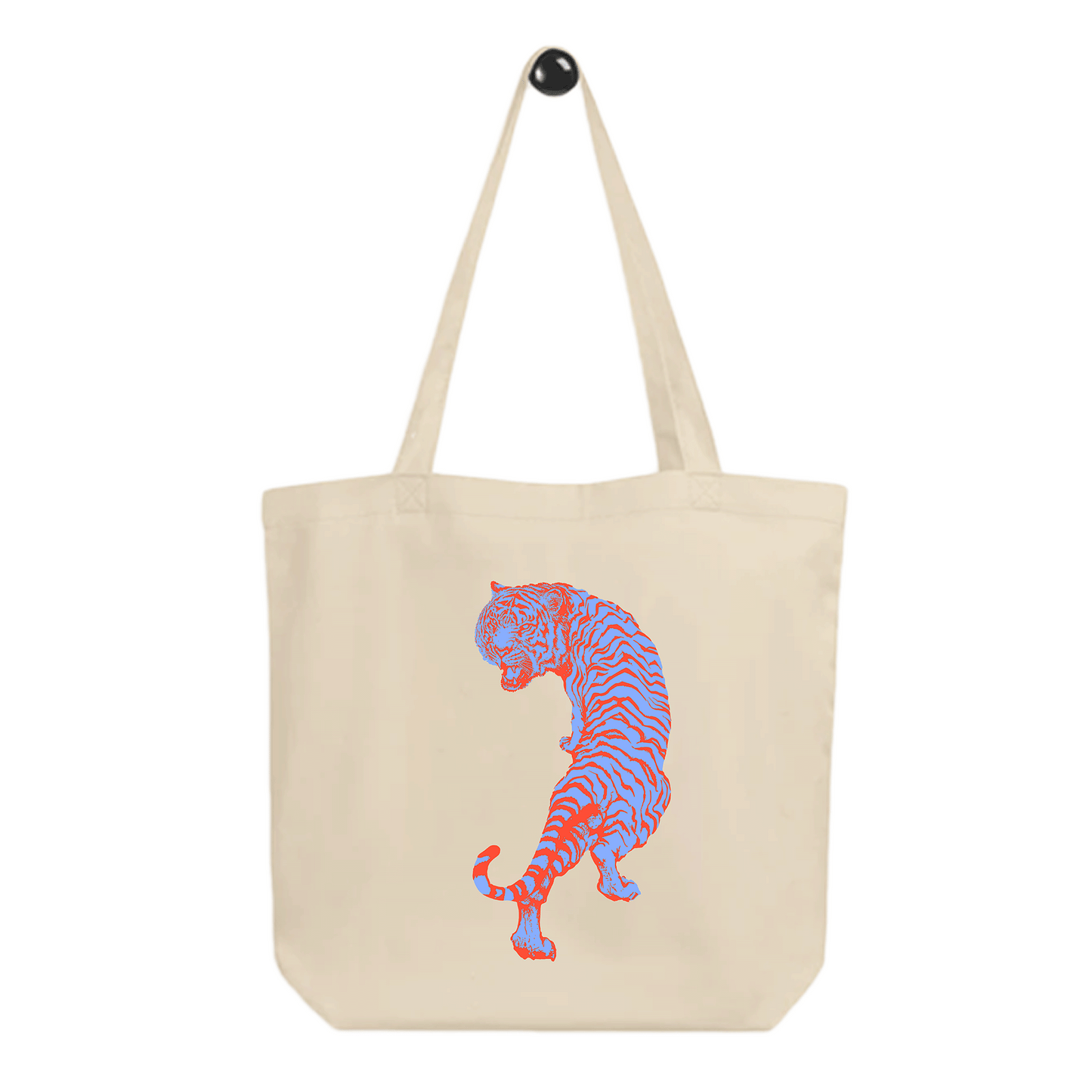 Beige tote bag - Blue and orange tiger print