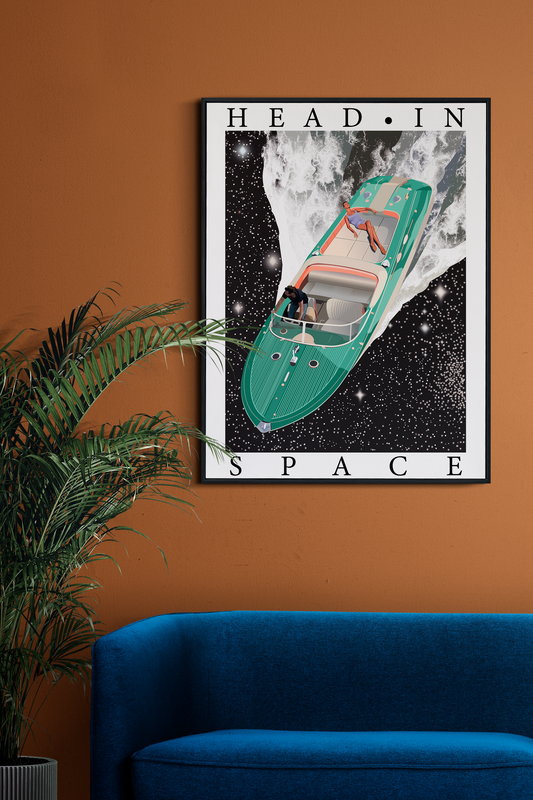 Illustration science-fiction (sci fi) galaxie, galaxy, space ship, fantasy, sci fi movies, woman yacht, boat art print, Impressions papier giclée lustré pro - 5x7 8x10 12x16 13x19 - Affiche poster décoration intérieure éclectique - Art digital printmaking art - Infographic posters prints shop