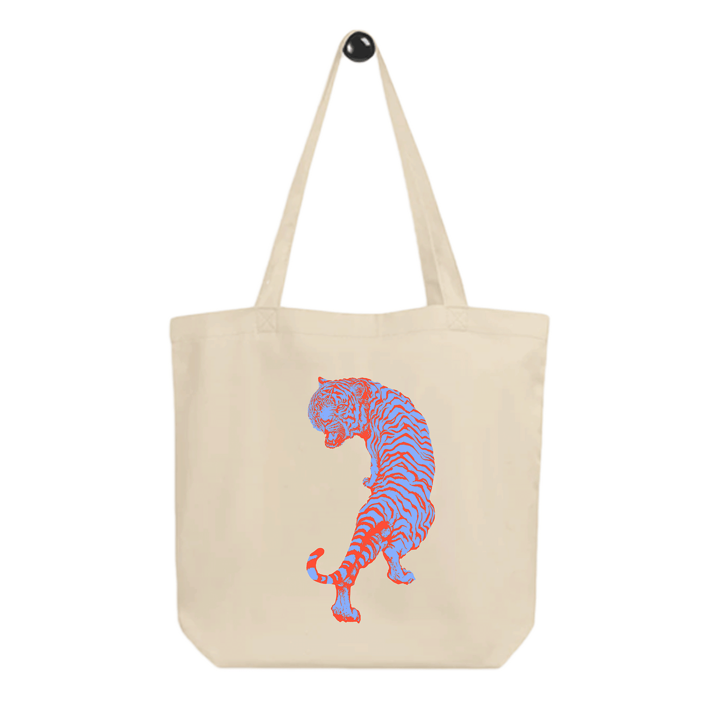 Beige tote bag - Blue and orange tiger print