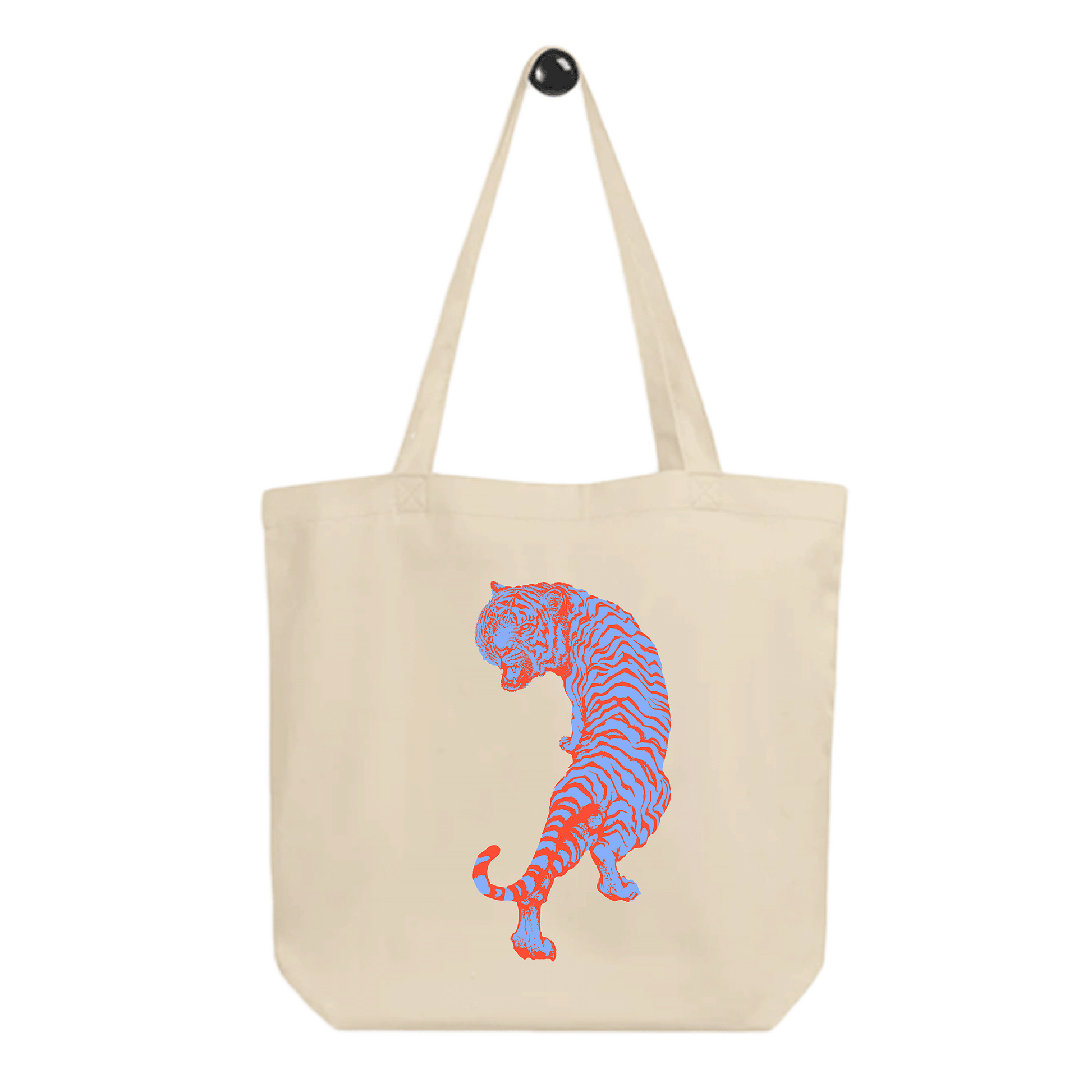 Beige tote bag - Blue and orange tiger print