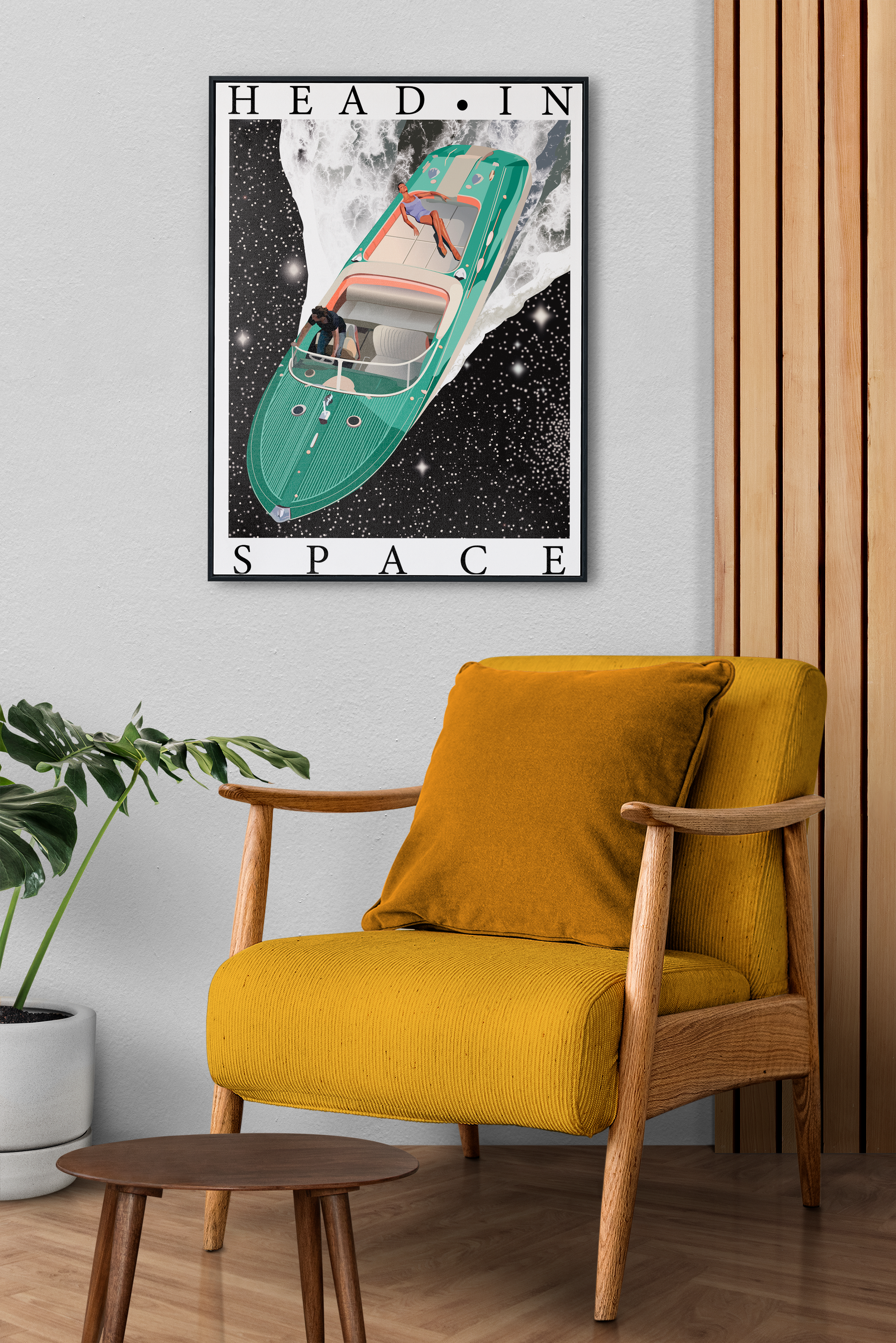 Illustration science-fiction (sci fi) galaxie, galaxy, space ship, fantasy, sci fi movies, woman yacht, boat art print, Impressions papier giclée lustré pro - 5x7 8x10 12x16 13x19 - Affiche poster décoration intérieure éclectique - Art digital printmaking art - Infographic posters prints shop