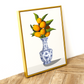 Oranges Flower Blue Vase Illustration Art Print Floral Fruits Poster Delicate Artwork Eclectic Home Decor