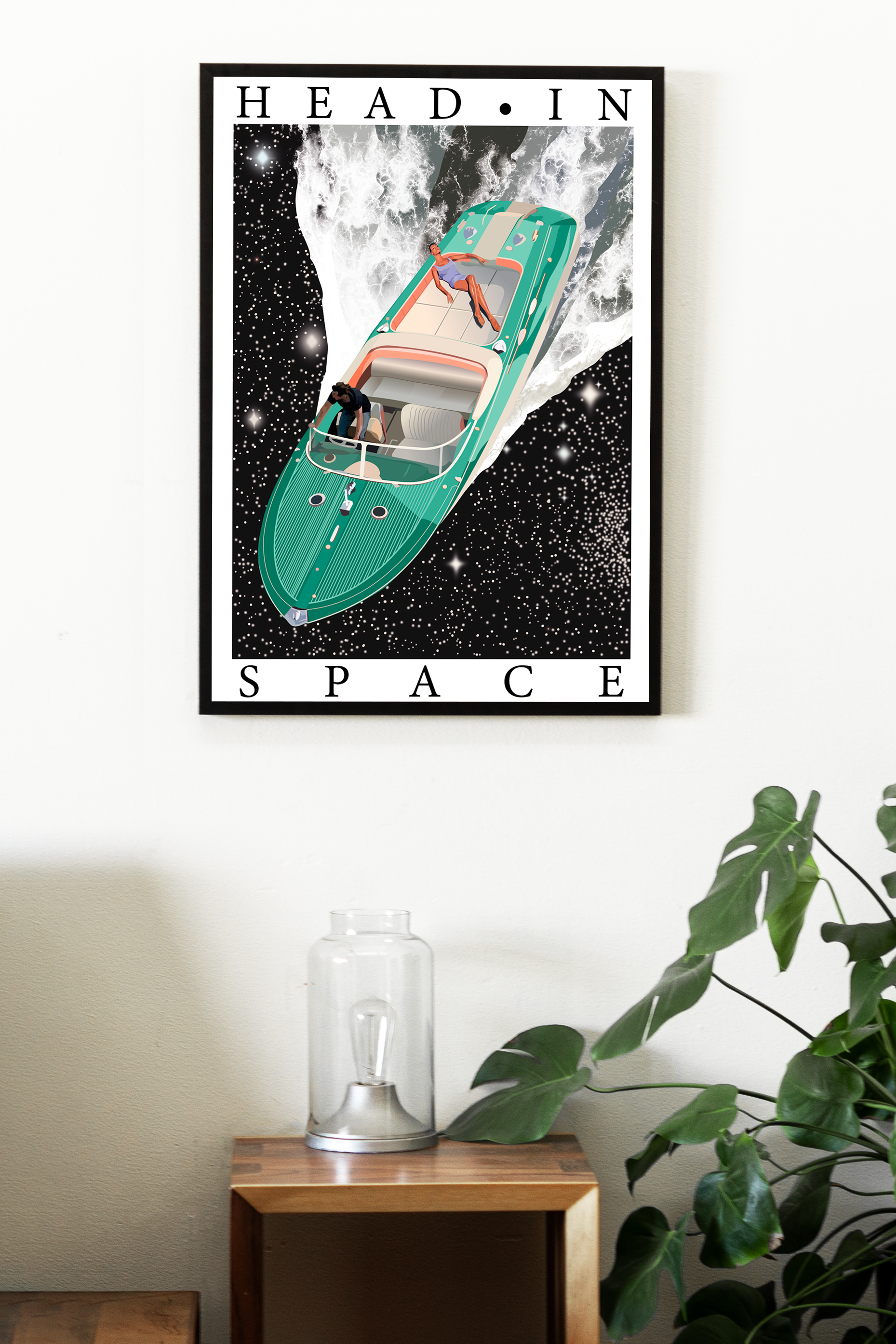Illustration science-fiction (sci fi) galaxie, galaxy, space ship, fantasy, sci fi movies, woman yacht, boat art print, Impressions papier giclée lustré pro - 5x7 8x10 12x16 13x19 - Affiche poster décoration intérieure éclectique - Art digital printmaking art - Infographic posters prints shop