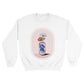 Sweatshirt crewneck blanc white, coton, polyester, illustration impression graphique numérique oeuvre d'art, digital art print, fleurs sauvages canette bière Pabst, wildflowers beer can, Oana Illustrations